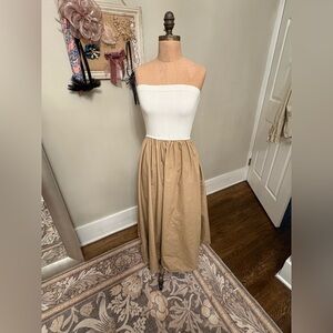 Workshop Republic Clothing Strapless White and Tan Dress